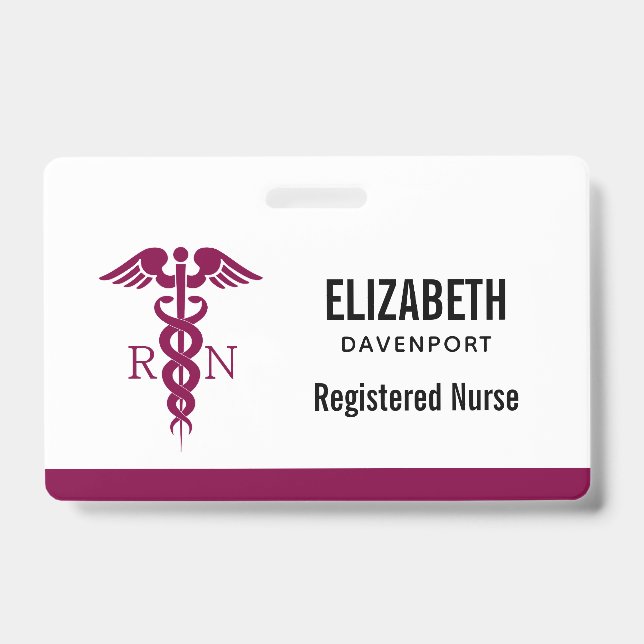 Badge Simple Caducée d'infirmière diplômée Infirmière au (Avant)