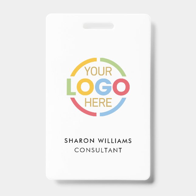 Badge Simple carte d'identité d'employé blanc avec logo  (Avant)