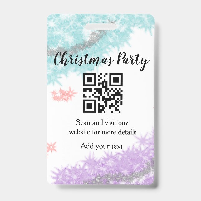 Badge Simple christmas party website barcode QR add name (Front)
