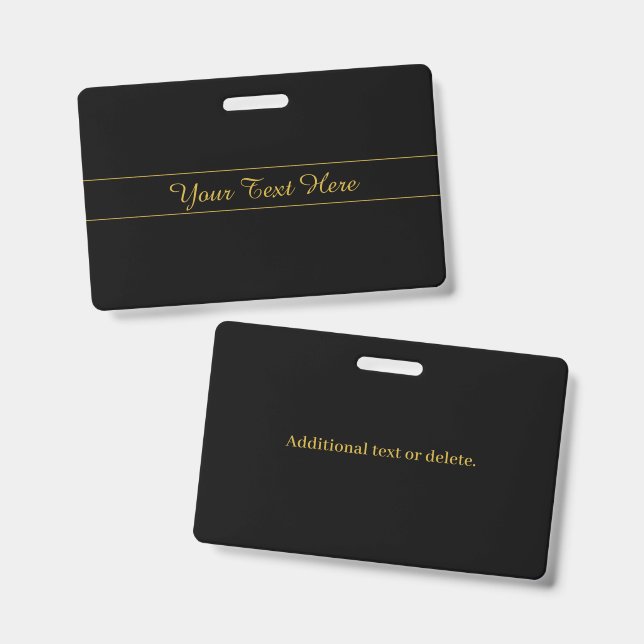 Badge Simple Customizable Gold & Black Text Design  (Avant & arrière)