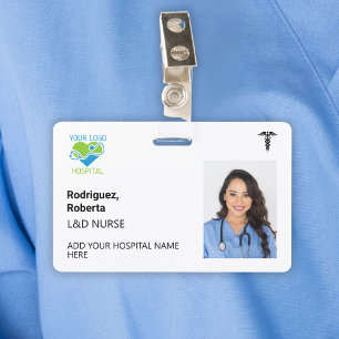 Badge Simple employé d'hôpital personnalisé blanc minima