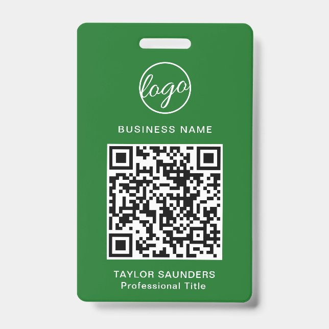 Badge Simple Green Code QR d'identification des employés (Avant)