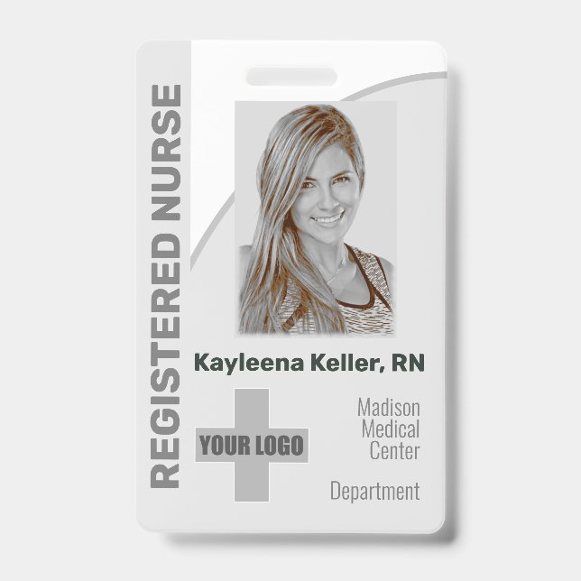 Badge Simple Logo Code Barres ID Infirmière Diplômée (Avant)