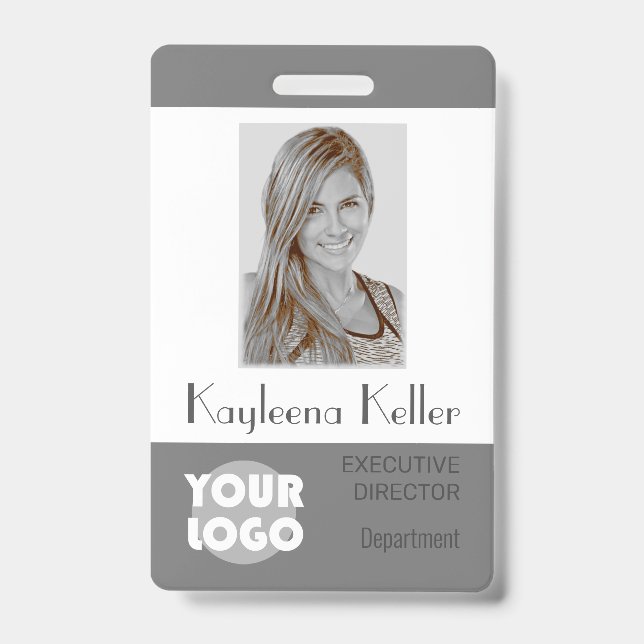 Badge Simple Logo Code Barres Photo ID Département Gris (Avant)