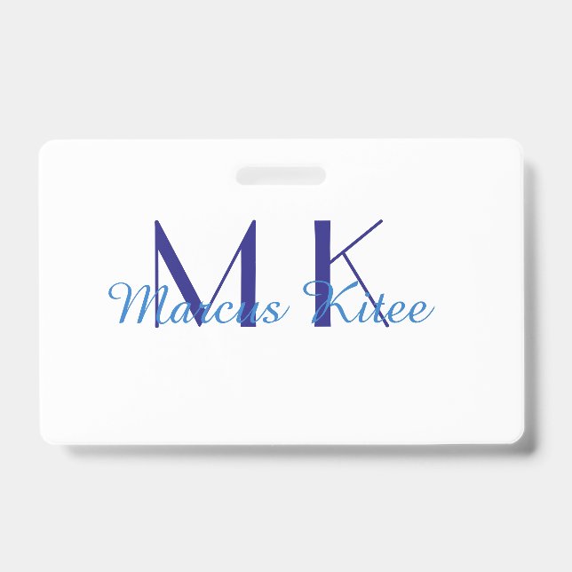 Badge simple minimal monogram personalized name blue ret (Avant)