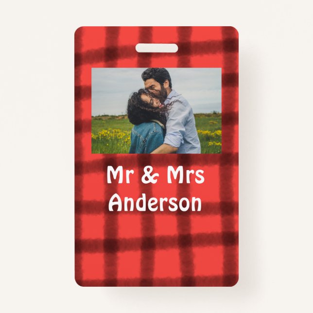 Badge Simple minimal mr and mrs add your name photo red  (Devant)