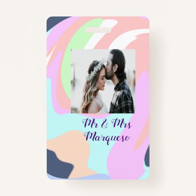 Badge simple minimum ajouter votre nom photo pastel pain (Devant)