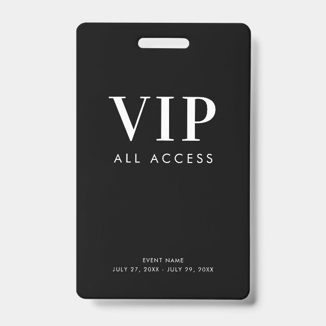 Badge Simple Modern Black VIP All Access Pass (Front)