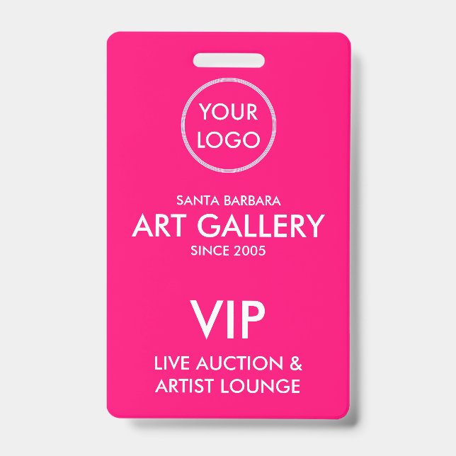 Badge Simple Moderne Passeport VIP Enchère Logo Magenta  (Avant)