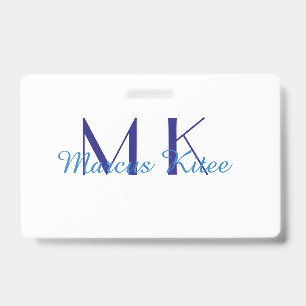 Badge simple monogramme minimaliste personnalisé nom ble