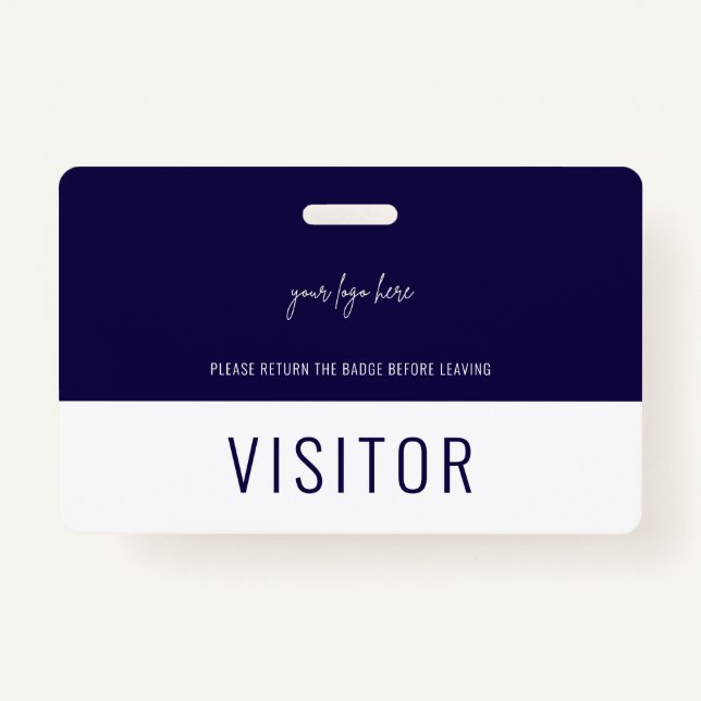 Badge Simple Navy Blue Visitor Pass Company Logo (Devant)