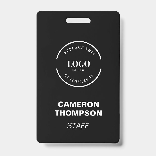 Badge Simple Noir avec logo blanc personnel d'affaires p (Avant)