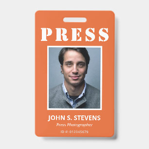 Badge Simple Orange Blanc Photo ID Presse