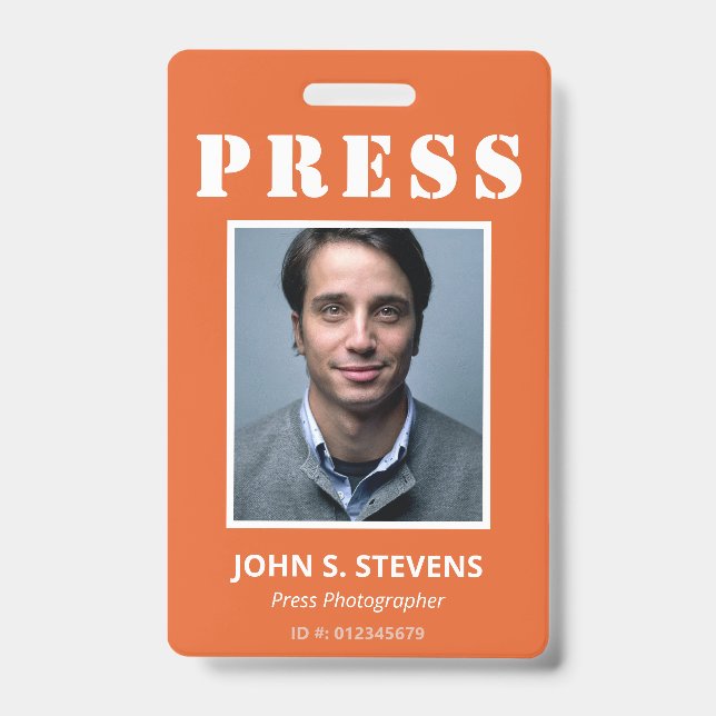 Badge Simple Orange Blanc Photo ID Presse (Avant)