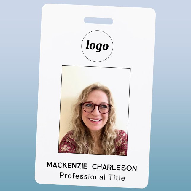 Badge Simple Photo ID Business Nametag (Simple logo with custom text business branding promotional photo id name badge or tag)