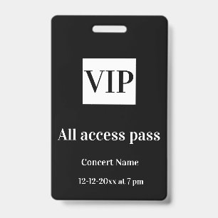 Badge simple vip all accès pass nom de concert occassio