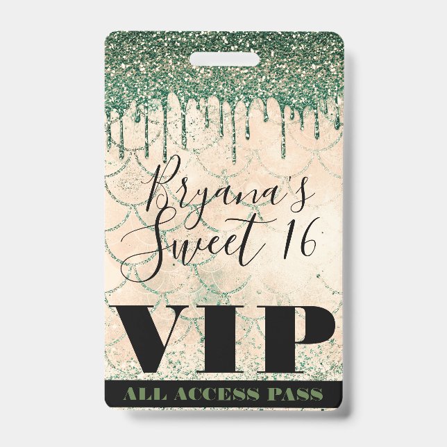 Badge Sirène Green Peach Parties scintillant Drip Sweet  (Avant)