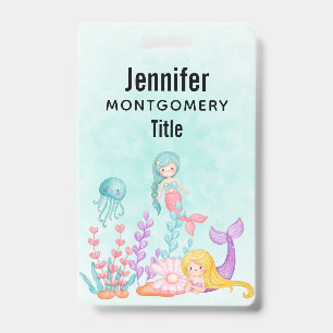 Badge Sirènes et méduses sous l'eau aquarelle