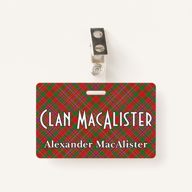 Badge Snappy Clan MacAlister Tartan (Devant avec clip)