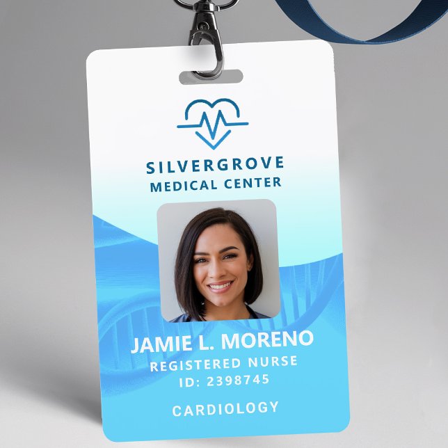 Badge Soins de santé Médicale Coeur Logo Aqua Photo Infi (nurse id badge custom hospital clinic medical office clinic center wellbeing blue aqua ekg logo)
