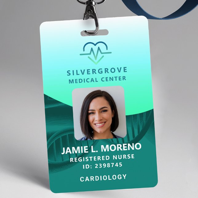 Badge Soins de santé Médicale Coeur Logo Vert Photo Infi (nurse id badge custom hospital clinic medical office clinic center wellbeing sea green ekg logo)