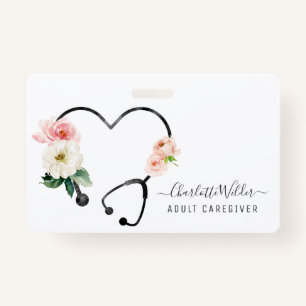 Badge Soins infirmiers Santé Soins Floral Stethoscope