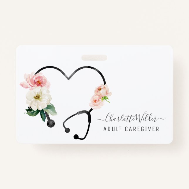 Badge Soins infirmiers Santé Soins Floral Stethoscope (Devant)