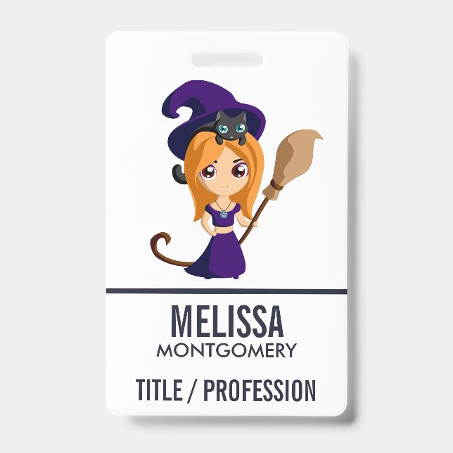 Badge Sorcière mignonne en Casquette violet Halloween (Avant)
