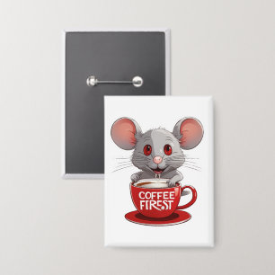 Badge Souris adorable à la caféine dans une tasse rouge