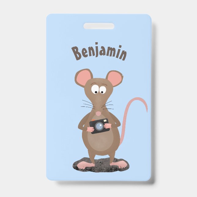 Badge Souris drôle avec illustration de dessin animé d'a (Avant)