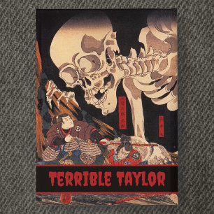 Badge Squelette japonais éffrayant avec votre nom - Vint