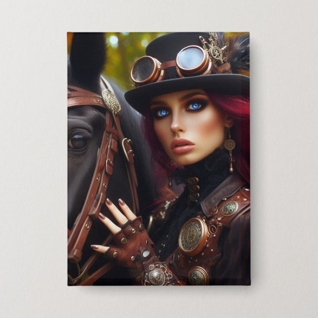 Badge Steampunk Victorian Lady Dark Rider (Recto)