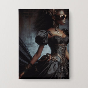Badge Steampunk Vintage Victorian Lady Black Raven