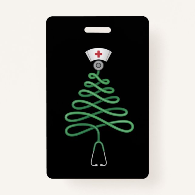 Badge Stethoscope Arbre de Noël Infirmière Scrub Xmas (Devant)