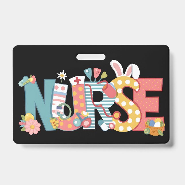 Badge Stéthoscope de Pâques Infirmière Lapin Œufs (Avant)