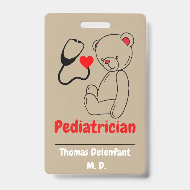 badge stéthoscope en forme de nounours et de cœur (Avant)
