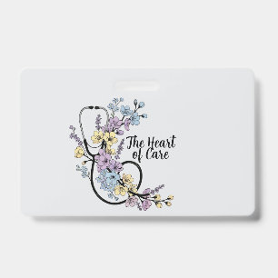 Badge Stéthoscope Floral Cœur de Soins Cadeau Infirmière