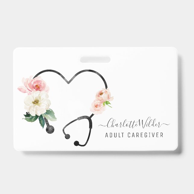Badge Stéthoscope Floral de Santé pour Infirmière Soigna (Avant)