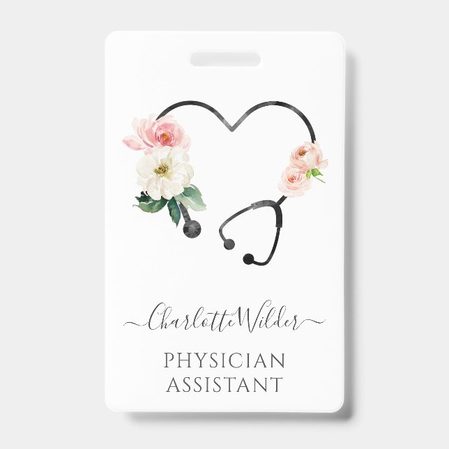 Badge Stéthoscope floral pour assistant de médecin (Avant)