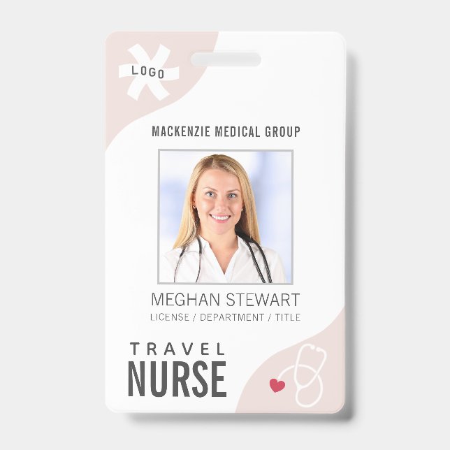 Badge Stéthoscope médical rose modifiable infirmière iti (Avant)