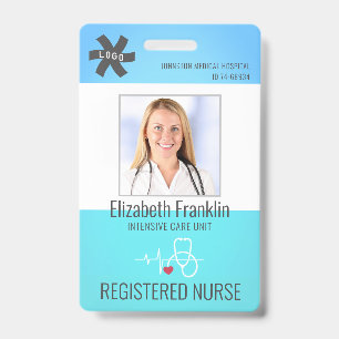 Badge Stethoscope Médicale bleu vert dégradé INFIRMIÈRE