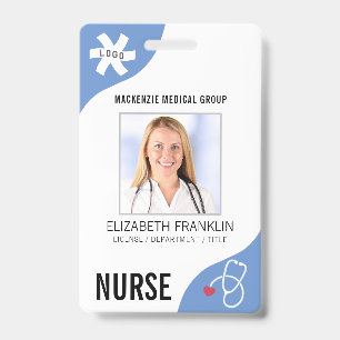 Badge Stethoscope Médicale Editable Blue NURSE
