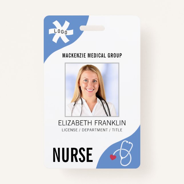 Badge Stethoscope Médicale Editable Blue NURSE (Devant)