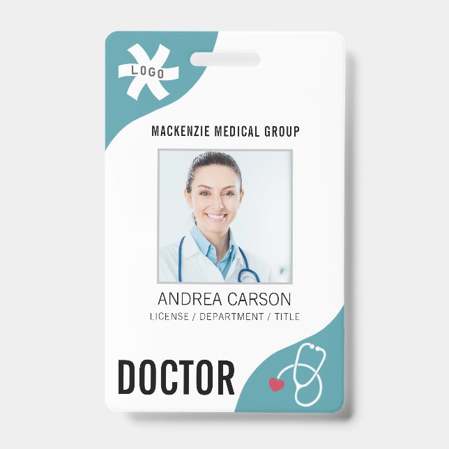 Badge Stethoscope Médicale MÉDECIN Turquoise modifiable (Face)