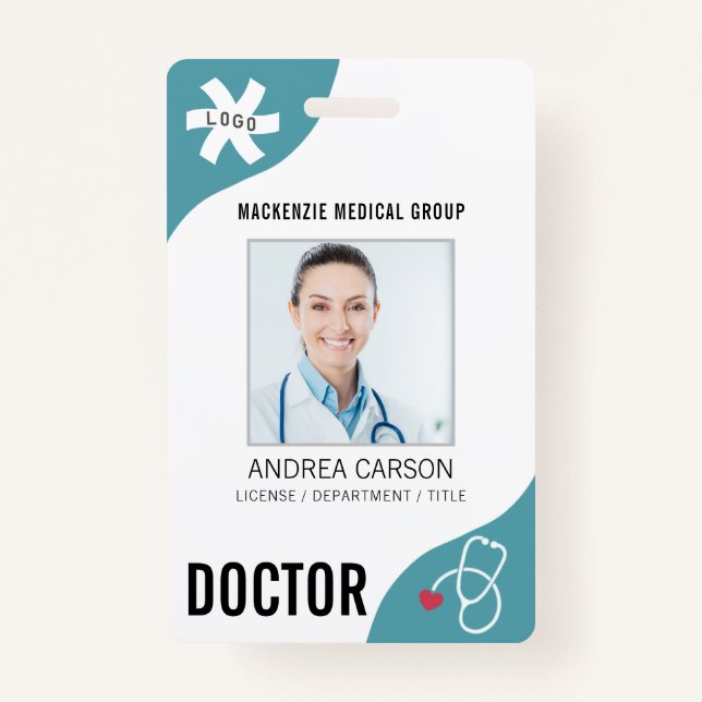 Badge Stethoscope Médicale MÉDECIN Turquoise modifiable (Devant)