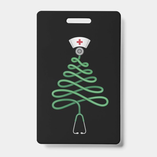 Badge Stethoscope Sapin de Noël Infirmière Tenue de bloc (Avant)