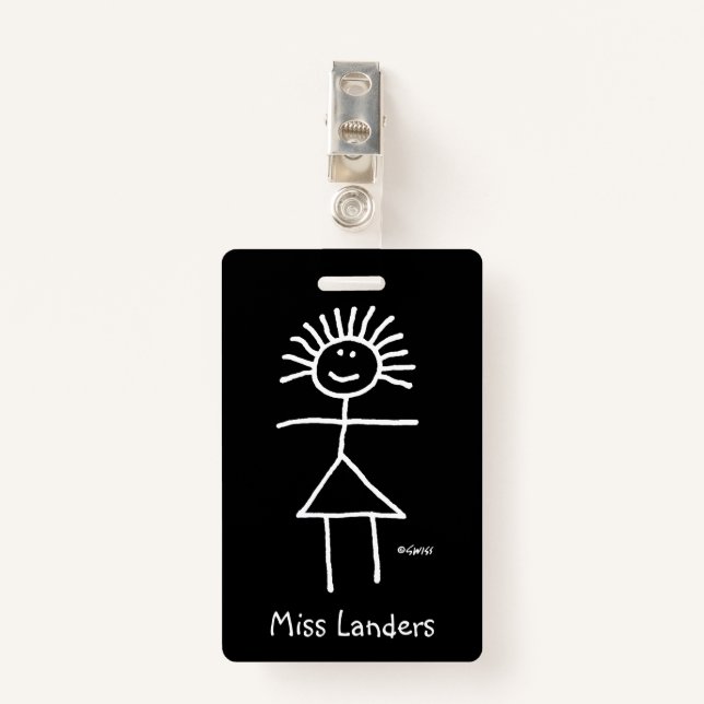 Badge Stick de l'enseignant féminin Figure avec étiquett (Devant avec clip)