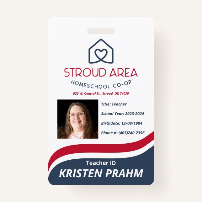 Badge Stroud Area Homeschool Enseignant/Carte d'identité (Devant)