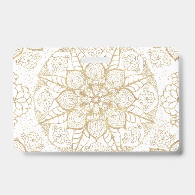 Badge Style Boho Blanc Or Mandala Floral (Avant)