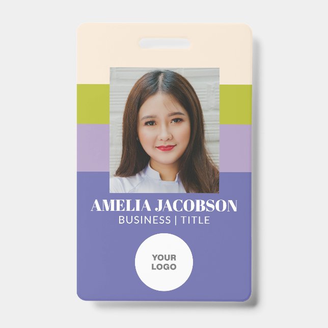 Badge Style violet vert employé photo ID et logo  (Face)